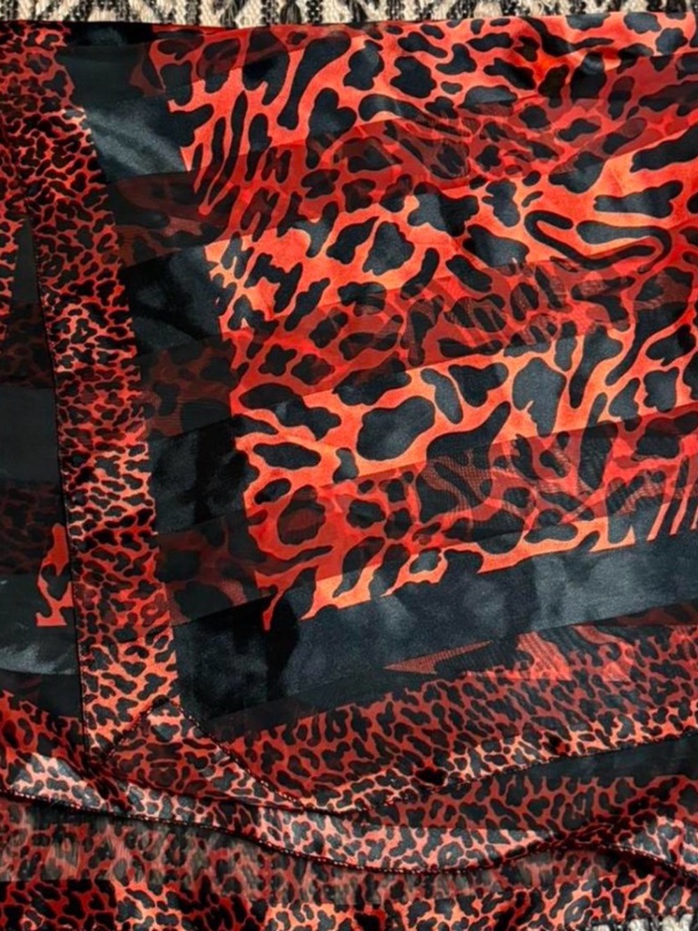 Red and Black Animal Print Silk Scarf